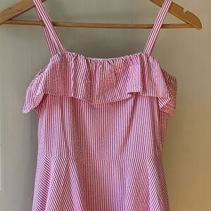 Polo by Ralph Lauren Pink and White Striped Ruffle Sundress